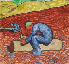 Die Holzarbeiter by Wilhelm Morgner, 1911, Tempera on card, offered Nov 2018