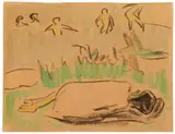Ernst Ludwig Kirchner, Liegender und Badende (Moritzburg), 1909, Pastel on smooth paper