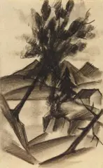Am Thuner See by August Macke, 1914, Charcoal drawing on chamois-coloured paper, sold Nov 2018