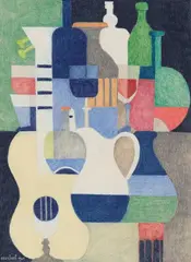 Amédée Ozenfant, Nature morte au pichet et à la guitare, 1921, Pastel chalks, gouache and pencil on thin laid paper
