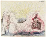 Pablo Picasso, Homme nu couché, 1967, Colour wax crayon drawing on wove paper with watermark "GUARRO"