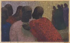 The Kiss by John Armstrong, Circa 1955/57, Oil on fibreboard, sold Nov 2018