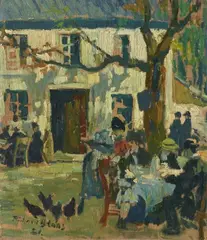 Richard Bloos, Biergarten, 1921, Oil on panel