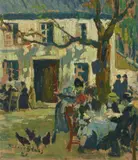 Richard Bloos, Biergarten, 1921, Oil on panel