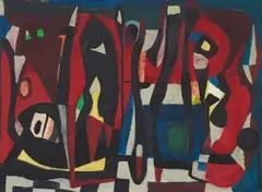 Jo Brenneis, Komposition 17/54, 1954, Mixed media on coarse canvas