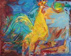 Curth Georg Becker, Der Hahn, 1964, Oil and pastel on canvas