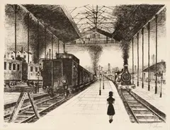 Paul Delvaux, The station, 1971, Lithograph on wove paper with watermark "Arches"