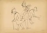 Strassenszene, Berlin. Verso: Biergartenszene by George Grosz, 1918, Each pen and ink drawing (pen and reed pen) on wove paper with blindstamp "LILIE", sold Nov 2018