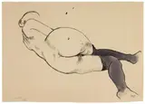 Liegender weiblicher Akt. Verso: Mutter und Sohn by George Grosz, 1922, Watercoloured pen and ink drawing and pen and ink and pencil drawing on chamois-coloured light card resp, sold Nov 2018