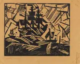Lyonel Feininger, Bark at Sea (Barke auf See), 1918, Woodcut on thin brownish Japan paper