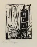 Lyonel Feininger, Buildings with Crescent Moon (Gebäude mit Mondsichel)