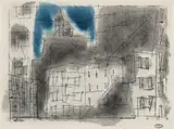 Lyonel Feininger, Untitled (Houses), 1950, Watercolour, chalk and pen and ink on brownish paper