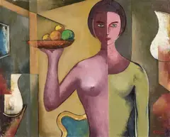 Weiblicher Akt im Interieur mit Obstschale by Rudolf Jahns, 1949, Oil on panel, offered Nov 2018