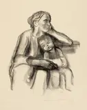 Arbeiterfrau mit schlafendem Jungen by Käthe Kollwitz, 1927, Colour lithograph on firm, hammered wove paper with watermark "JWZANDERS 1927", sold Nov 2018