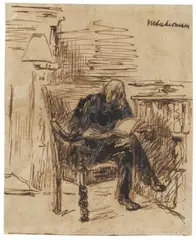 Selbstbildnis des Künstlers – Ehemals „Ex Libris Heinrich Tramm“ by Max Liebermann, Circa 1922-1935, Pen and ink drawing on chamois-coloured drawing paper, sold Nov 2018