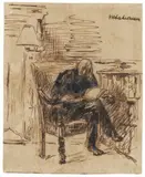 Max Liebermann, Selbstbildnis des Künstlers – Ehemals „Ex Libris Heinrich Tramm“, Circa 1922-1935, Pen and ink drawing on chamois-coloured drawing paper