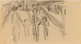 August Macke, Zwei Frauen mit zwei Kindern, 1913, Pencil drawing on plain drawing paper