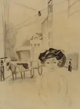 August Macke, Junge Frau auf der Strasse, 1912, Pencil drawing on plain paper (sketchbook sheet), mounted on light support card upper verso (