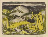 Otto Mueller, Ein in Dünen sitzendes und ein liegendes Mädchen (Zwei Mädchen in den Dünen, Sylt)