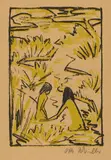 Otto Mueller, Zwei Badende im Bach, Circa 1922, Colour lithograph on slightly hammered paper