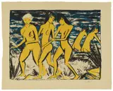 Otto Mueller, Fünf gelbe Akte am Wasser, 1921, Colour lithograph on laid paper