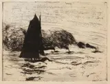 Emil Nolde, Segler und drei kleine Dampfer, 1910, Etching on wove paper
