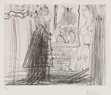Scène biblique (David et Bethsabée?), avec bouffon au chapeau à deux cornes by Pablo Picasso, 1968, Etching on wove paper, offered Nov 2018