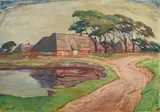 Ingwer Paulsen, Dorfteich in Hattstedt. Verso: Studie aus Halebüll, Oil on canvas, painted on both sides