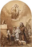 The Virgin Mary appearing to Saint Joseph Calasanz and Children by Carl Christian Vogel von Vogelstein, Brown and grey ink and wash, white India ink on laid paper, sold Nov 2018