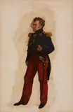 attributed to Horace Vernet, Study of a Man in a Military Uniform, Oils on brown tinted paper