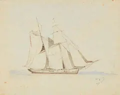 Friedrich Nerly, A Sailing Ship on Land, Pencil, ink, and wash on paper