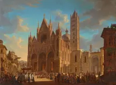 Woldemar Hermann, Procession to Siena Cathedral, Oil on canvas