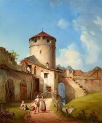 Michael Neher, Partie aus Kelheim an der Donau, Oil on panel