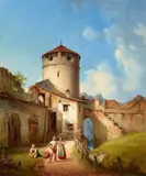 Michael Neher, Partie aus Kelheim an der Donau, Oil on panel