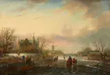 Jan Jacob Coenraad Spohler, Winter Landscape with a Castle and Ice Skaters, Oil on canvas (relined)