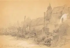 Coastal Landscape with a Town by Andreas Achenbach, Pencil on paper mounted on card, offered Nov 2018