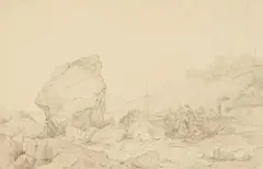 Carl Wilhelm Müller, Fishermen in the Bocca di Cattaro in Dalmatia, Pencil on card