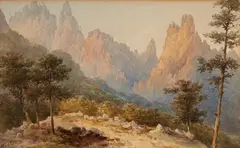 View of a Mountain Range in Evening Light by Charles William Meredith van de Velde, Watercolour, offered Nov 2018