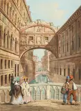 Carlo Grubacs, The Bridge of Sighs, Gouache on laid paper