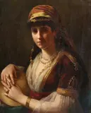 French School, 19th century, An Oriental Lady with a Tambourine