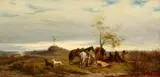 Ludwig Gedlek, Landscape with Hussars at Rest, Oil on panel