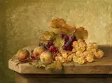 Johann Wilhelm Preyer, Still Life with Grapes and Greengages, Oil on canvas, mounted on panel