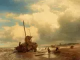 Fishermen on the Beach by Andreas Achenbach, Oil on canvas (relined), sold Nov 2018