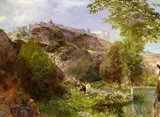 View of Genzano di Roma on the Lago di Nemi by Oswald Achenbach, Oil on panel, sold Nov 2018