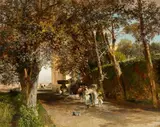 Elegant Company in the Park of the Villa Torlonia in Frascati by Oswald Achenbach, Oil on canvas, offered Nov 2018