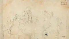 Johann Sperl, Study for the Painting Kaffeegesellschaft II, Pencil on silk
