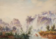attributed to Edward Theodore Compton, Two Landscapes near Tivoli, Watercolour on laid paper