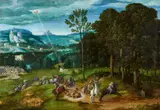 Panoramic Landscape with the Conversion of Saint Paul by Master of the Female Halflengths, Oil on panel (parquetted), sold Nov 2018