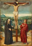 attributed to Adriaen Isenbrant, Crucifixion Scene with Mary and Saint John, Oil on panel (parquetted)
