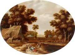 Flemish School circa 1600, Abraham and the Three Angels Tobias and the Angel Visiting Tobit, Oil on panel. Each